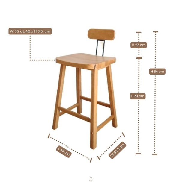 เก้าอี้บาร์ไม้ยางพารา MAAI DESIGN รุ่น SORU BAR STOOL 24'' สีโอ๊ค_10